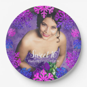 Sweet 16 Winter Snowflake Birthday Paper Plate