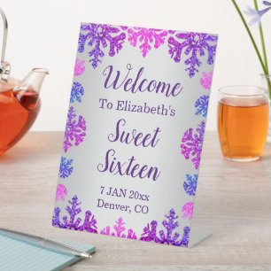 Sweet 16 Winter Snowflake Birthday Pedestal Sign