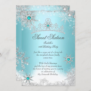Sweet 16 Winter Wonderland Silver Blue Invitation