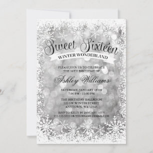 Sweet 16 Winter Wonderland Silver Glitter Lights Invitation