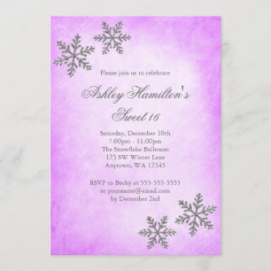 Sweet 16 Winter Wonderland Snowflakes Purple Invitation