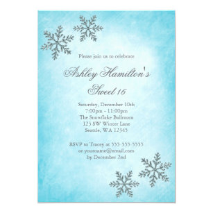 Sweet 16 Winter Wonderland Sparkle Snowflakes Invitation