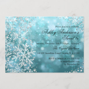 Sweet 16 Winter Wonderland Sparkle Snowflakes Invitation