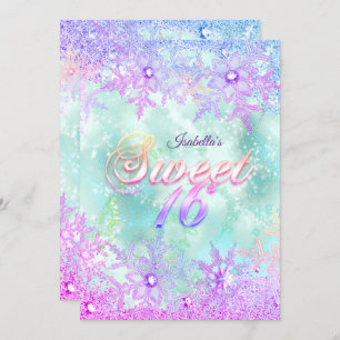 Sweet 16 Winter Wonderland Teal Blue Purple Pink Invitation