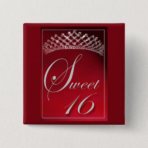 Sweet 16 with a tiara! 15 cm square badge