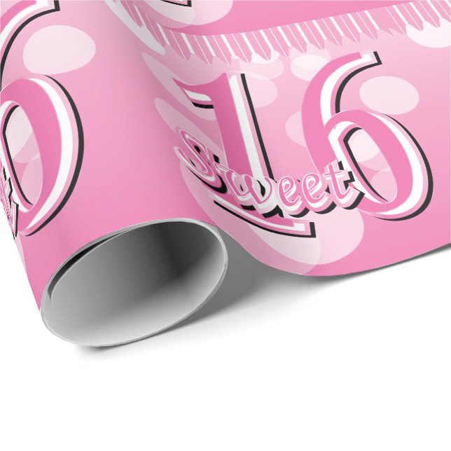 Sweet 16 Word Art | 16th Birthday Wrapping Paper (Roll Corner)