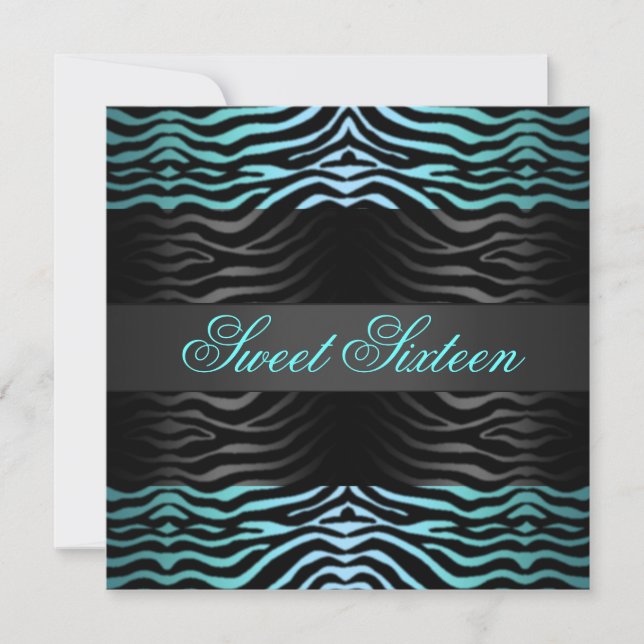 Sweet 16 Zebra Print Blue Birthday Invitation (Front)