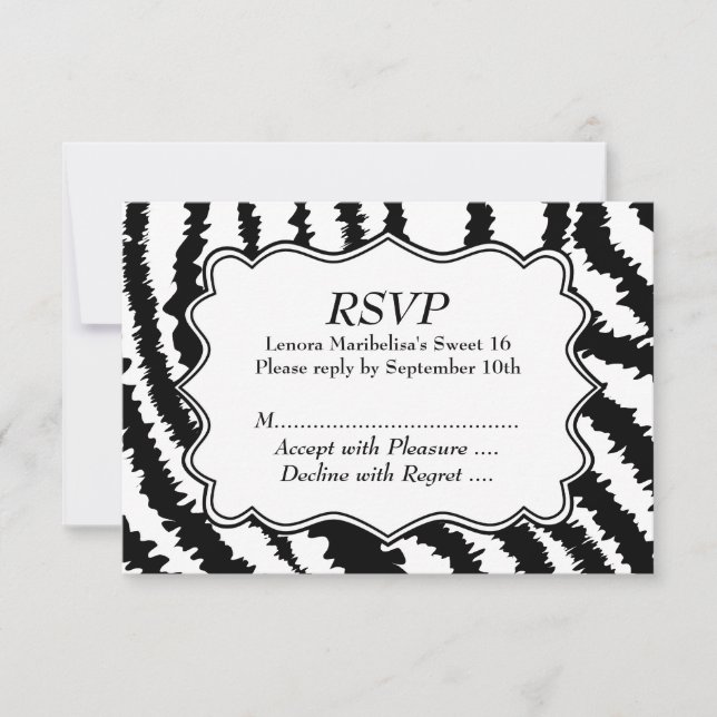 Sweet 16 Zebra Print Pattern RSVP Card (Front)