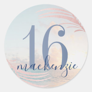 Sweet 16th Beach Birthday Party Favour Classic Round Sticker