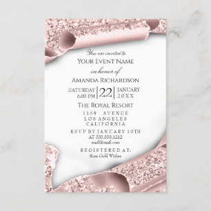 Sweet 16th Birthday Bridal Shower 3D White Rose Invitation