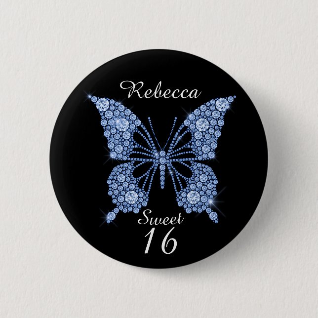 Sweet 16th Birthday Butterfly Personalised 6 Cm Round Badge (Front)