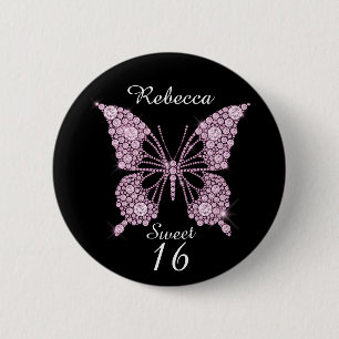 Sweet 16th Birthday Butterfly Personalised 6 Cm Round Badge