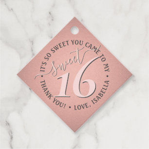 Sweet 16th Birthday Elegant Thank You Pink Party Favour Tags