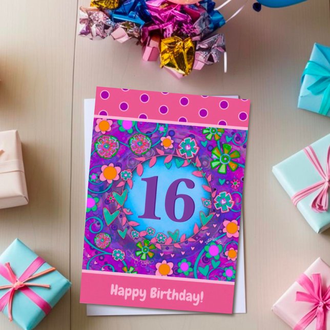 Sweet 16th Birthday Floral Purple Inspirivity Card (Creator Uploaded)