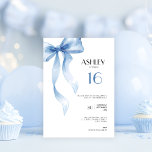Sweet 16th Birthday Invitation Blue Bow for Girls<br><div class="desc">Make your teenager's special day even more memorable with our sweet 16th birthday invitation featuring a beautiful blue bow design. This elegant and classy invitation is an editable template that you can personalise easily, making it perfect for a 16-year-old girl’s celebration party. With its minimalist style and charming watercolor coquette...</div>