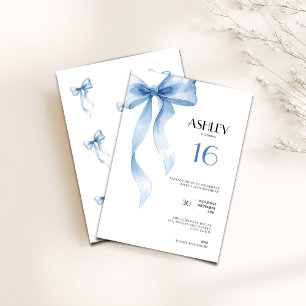 Sweet 16th Birthday Invitation Blue Bow for Girls