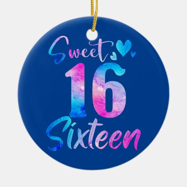 Sweet 16th Birthday Party Celebration Sixteen Ceramic Ornament (Front)