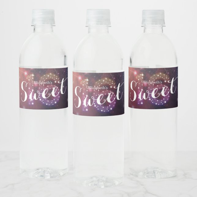 Sweet 16th Birthday Party Chic Star Constellations Water Bottle Label (Bottles)