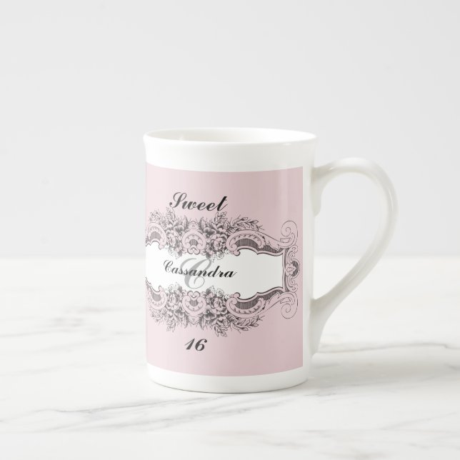 Sweet 16th Birthday Personalised Monogrammed Bone China Mug (Right)