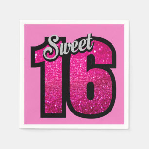 Sweet 16th Birthday Pink Gold Glitter Napkin