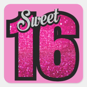 Sweet 16th Birthday Pink Gold Glitter Square Sticker