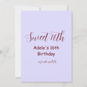 Sweet 16th birthday purple pastel mauve retro name invitation