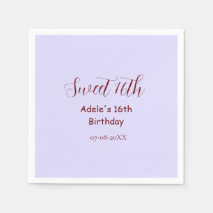 Sweet 16th birthday purple pastel mauve retro name napkin
