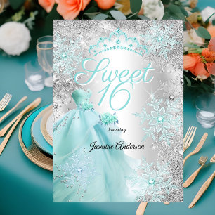 Sweet 16th Birthday teal Silver Winter wonderland Invitation