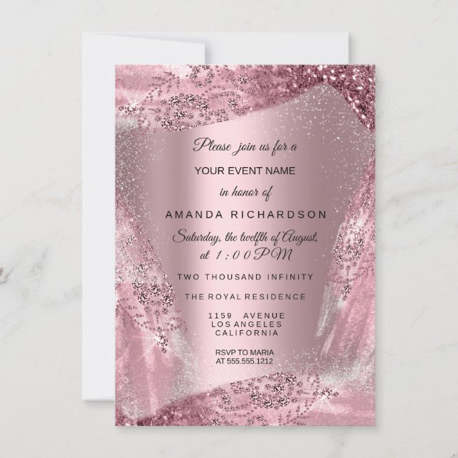 Sweet 16th Bridal Diamond Dress Rose Quineanera Invitation (Front)