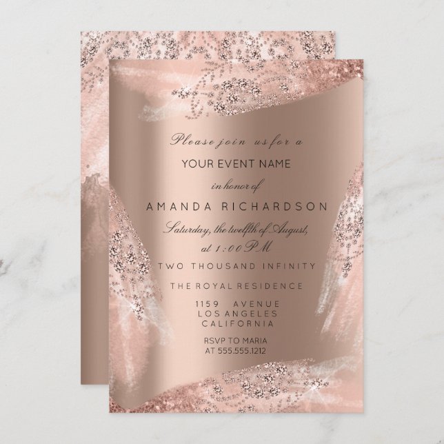 Sweet 16th Bridal Dress Rose Gold Wedding Invitation (Front/Back)