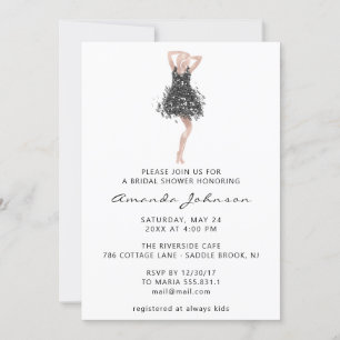 Sweet 16th Bridal Shower Black Grey Dress White Invitation