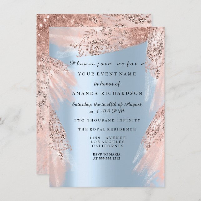 Sweet 16th Bridal Shower Blue Royal Rose Dress Invitation (Front/Back)