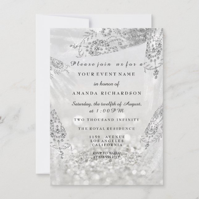 Sweet 16th Bridal Shower Royal Grey Silver Dress Invitation (Front)