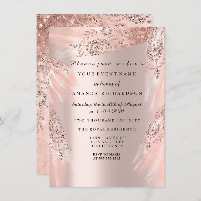 Sweet 16th Bridal Shower Royal Rose Gold Dress Invitation (Front/Back)