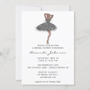Sweet 16th Bridal Shower Silver Dress White Invitation