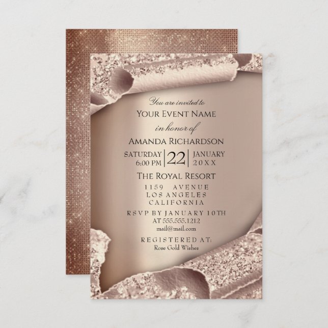 Sweet 16th Bridal Wedding 3D Rose Gold Invitation (Front/Back)