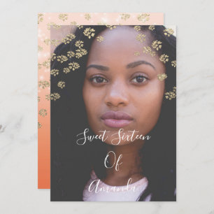 Sweet 16th  Coral Flowers Gold Ombre Photo Ombre Invitation