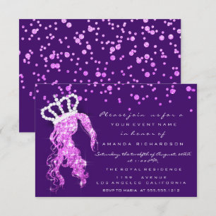 Sweet 16th Crown Princess Confetti Purple Pink Gir Invitation