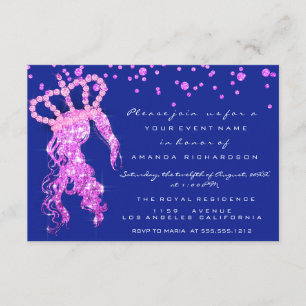 Sweet 16th Crown Princess Confetti Royal Blue Pink Invitation