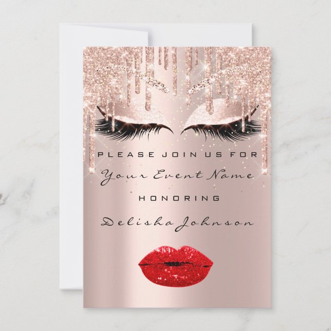 Sweet 16th Drips Glitter Bridal Makeup Red Lips Invitation (Front)