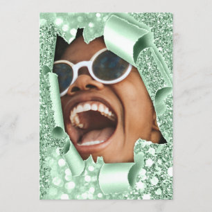 Sweet 16th Graduate  Bridal Shower 3D Mint Glitter Invitation