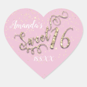 Sweet 16th Heart Glitter Confetti  Pink Blush Lux Sticker