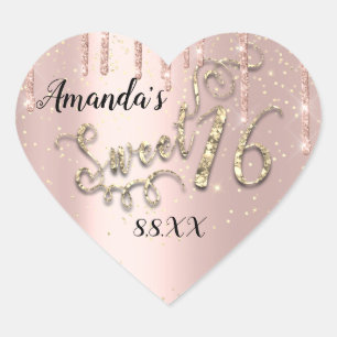 Sweet 16th Heart Glitter Confetti Rose Drips Sticker
