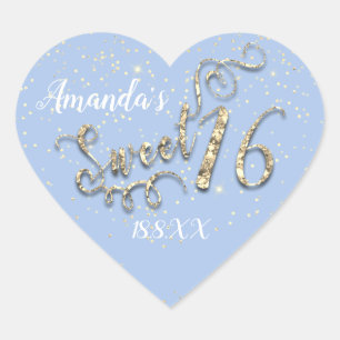 Sweet 16th Heart Glitter Confetti Smoky Blue Sticker
