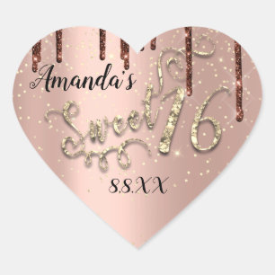 Sweet 16th Heart Glitter Confetti Trendy Drips Sticker