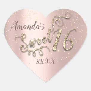 Sweet 16th Heart Glitter Confetti Trendy Rose Sticker