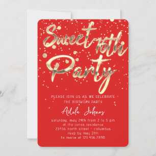 Sweet 16th Instant Download Red Gold Confetti Invitation