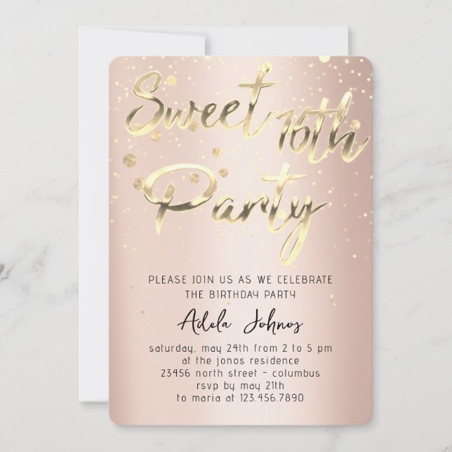 Sweet 16th Instant Download Rose Gold Confetti  Invitation (Front)