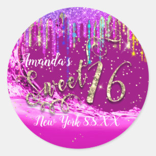 Sweet 16th Party Pink Blush Pink Confetti Drips Classic Round Sticker