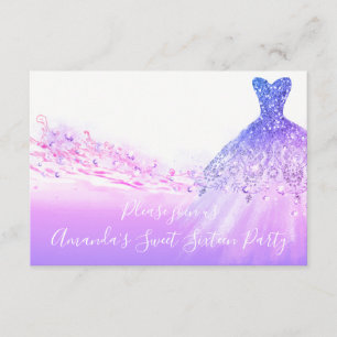 Sweet 16th Party Pink Purple Glitter Ocean White Invitation